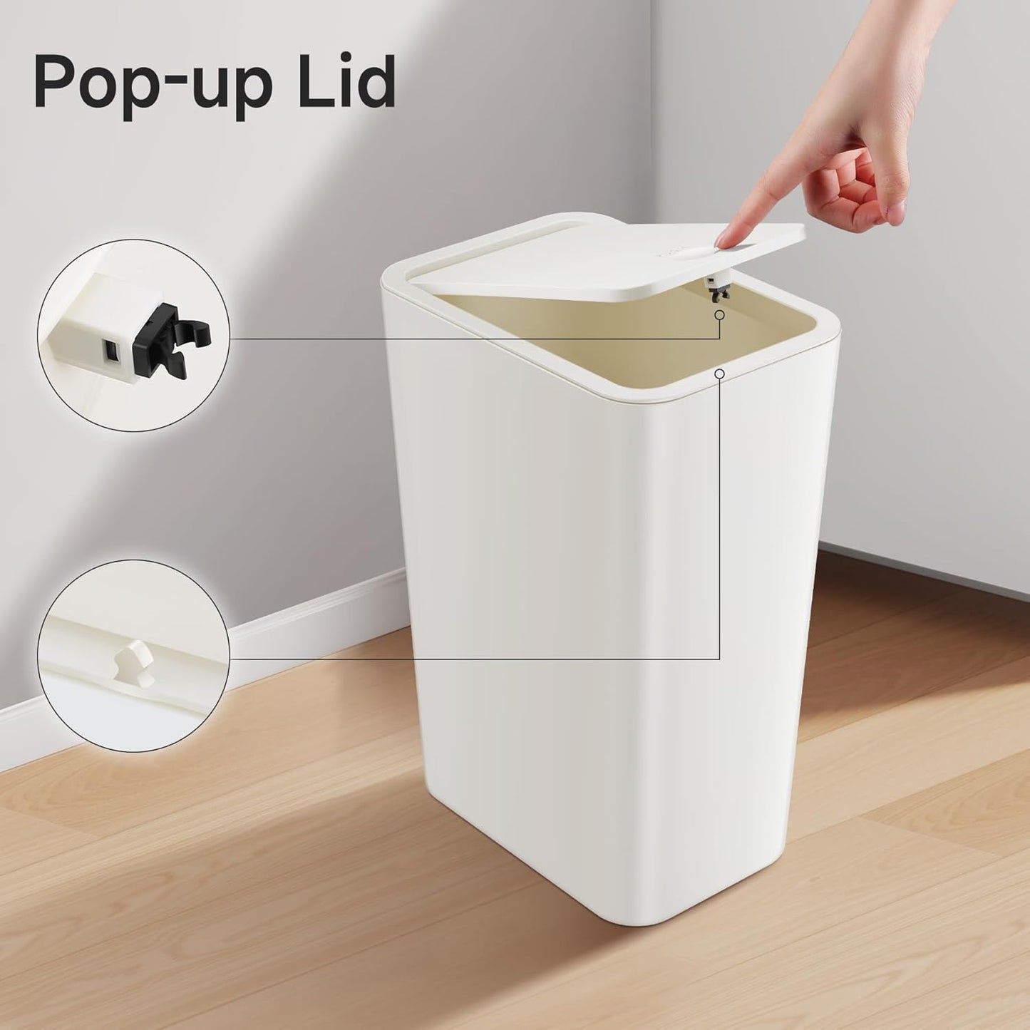 TIPGO Bathroom Trash Can with Lid, 4 Gallon / 15 Liter Small Garbage Can, Press Top Bin, Plastic Wastebasket with Pop-Up Lid for Bedroom, Living Room, Office (Black)