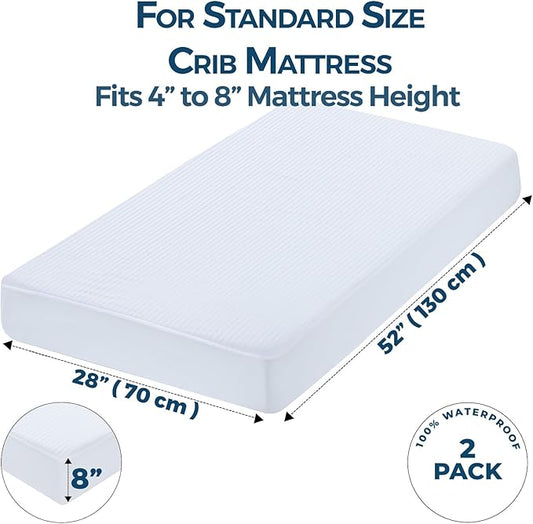 Dreamology Crib Mattress Protector Waterproof,Crib Mattress Pad Cover,2 Pack,100% Waterproof, Noiseless & Machine Wash Standard Mattress Protector Sheet,Quilted Mattress Protector, 52" x 28"