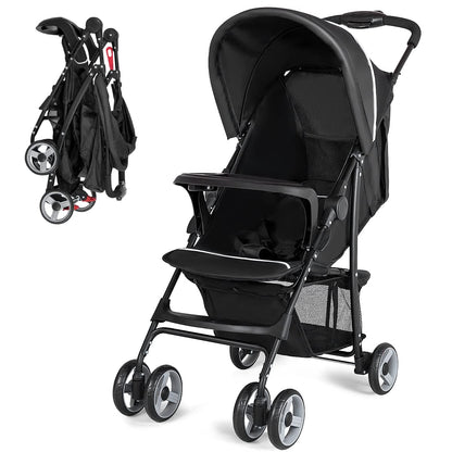 Baby Joy Lightweight Stroller, Compact Toddler Travel Stroller for Airplane, Infant Stroller w/Adjustable Backrest/Footrest/Canopy, 5-Point Harness, Storage Basket, Easy One-Hand Fold (Gray)
