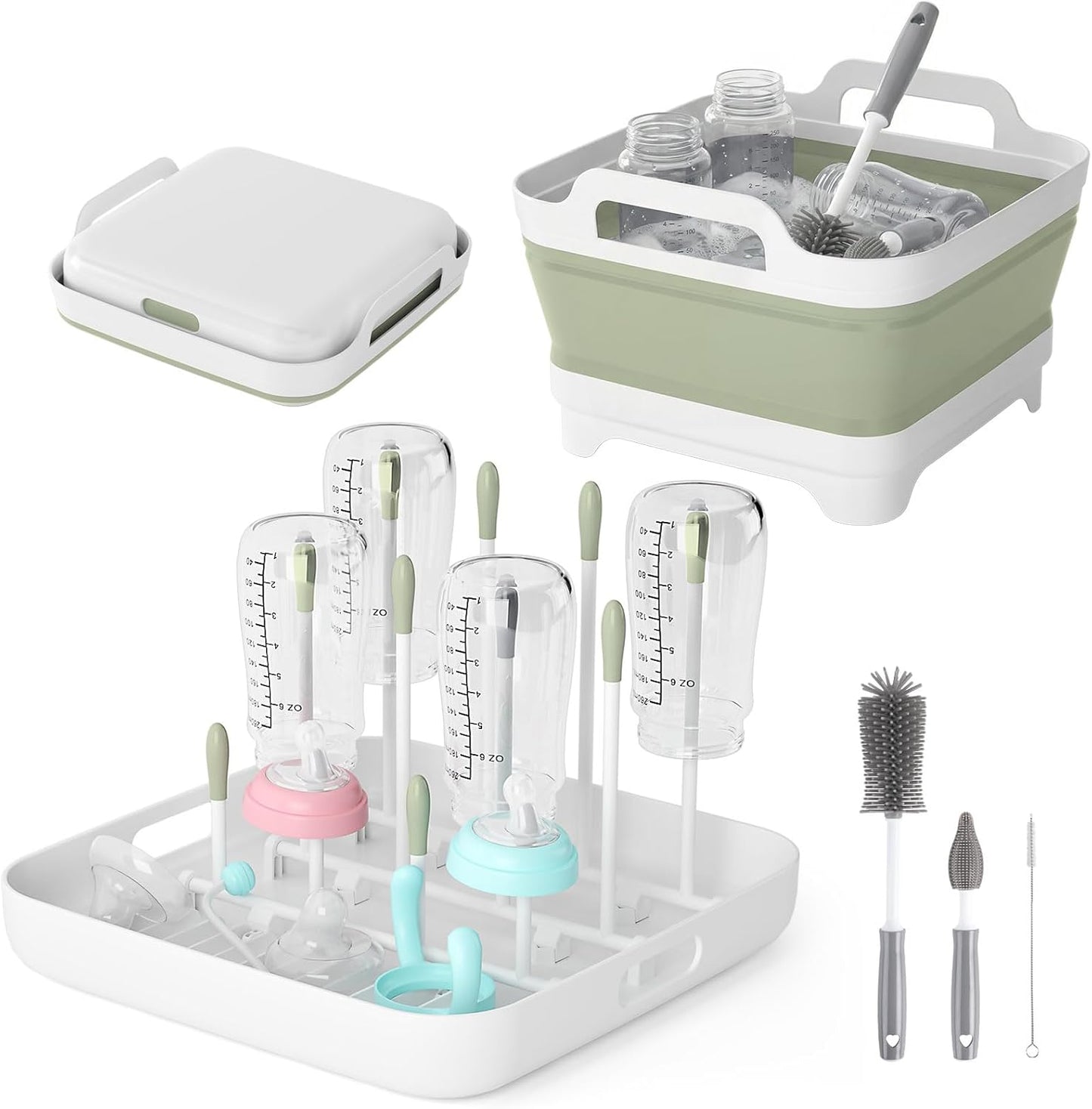 Volnamal Collapsible Wash Basin for Baby Bottles - Portable 2.4 Gallon Dish Tub with Drying Rack & Lid, Foldable Sink for Camping, Outdoor Space-Saving Tub for Kitchen, RV, Camping, Outdoor Use