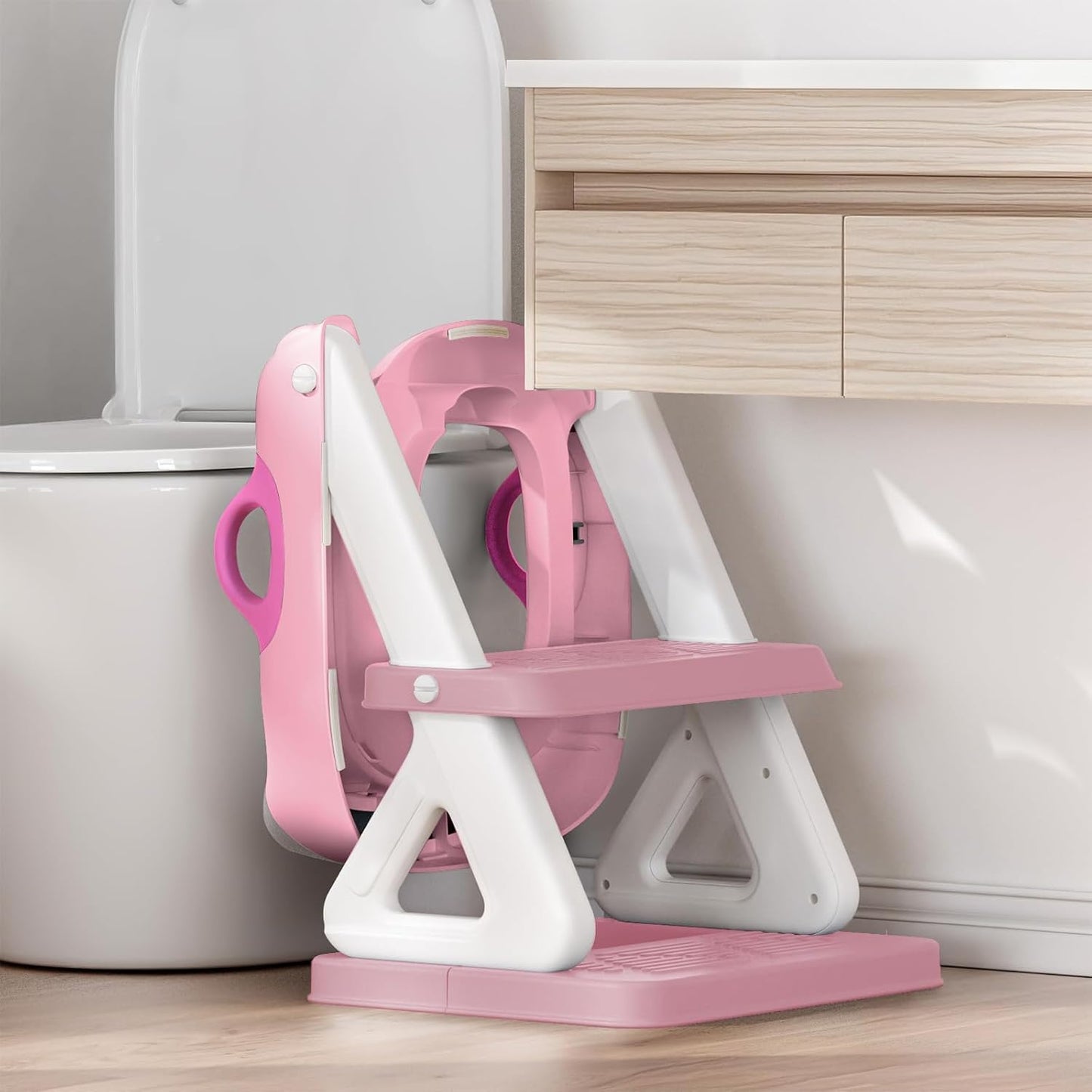 Potty Training Toilet Seat with Step Stool Ladder for Boys and Girls, 2 in 1 Potty Training Toilet, Splash Guard Anti-Slip Pad Step Stool（Gray-White) Pedal Upgrade