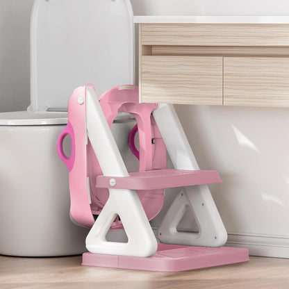 Potty Training Toilet Seat with Step Stool Ladder for Boys and Girls, 2 in 1 Potty Training Toilet, Splash Guard Anti-Slip Pad Step Stool（Gray-White) Pedal Upgrade
