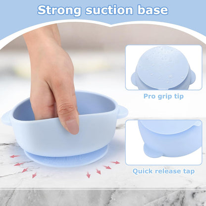 2 Pack Stainless Steel Baby Bowls with Removable Non-Slip Silicone Suction Shell and Lids, Anti Scald Food Container for Baby Food Feeding-Gray & Cream