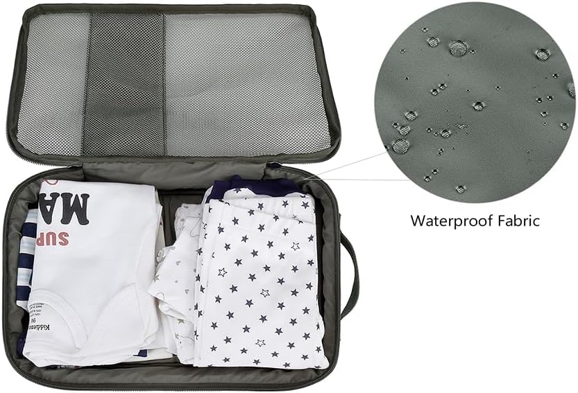 MOMIGO Baby Diaper Bag Organizer Pouches Waterproof Mini Diaper Bag - 2 pcs/set Foldable Hanging Bag Reusable, Washable or Cloth Diapers, with Gift for Baby Shower (Khaki（A）)