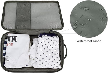 MOMIGO Baby Diaper Bag Organizer Pouches Waterproof Mini Diaper Bag - 2 pcs/set Foldable Hanging Bag Reusable, Washable or Cloth Diapers, with Gift for Baby Shower (Khaki（A）)