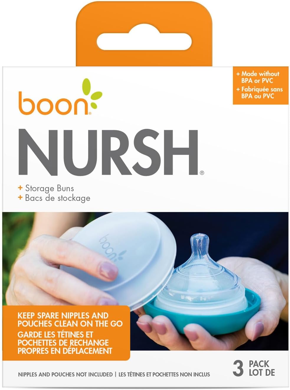 Boon Baby Bottle Storage Buns - Travel Holders for Nursh Bottles - Blue and White, 3 Count