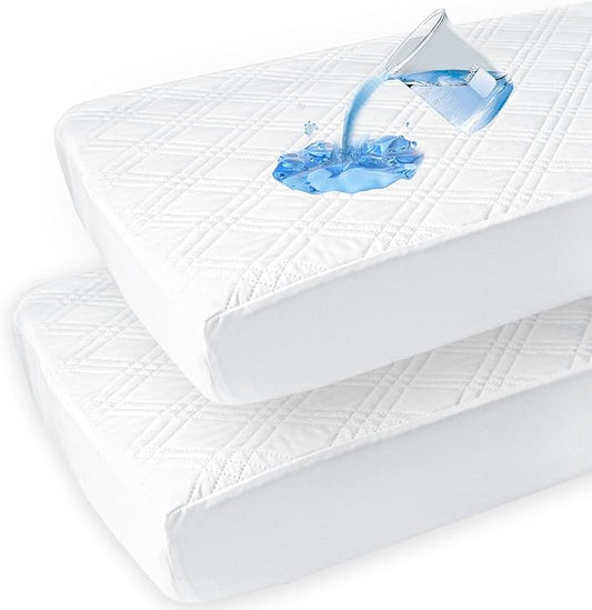david's kids 2 Pack Waterproof Crib Mattress Protector, Fit Standard Crib and Toddler Mattresses, Ultra Soft and Breathable for Boys Girls Neutral, White Checker
