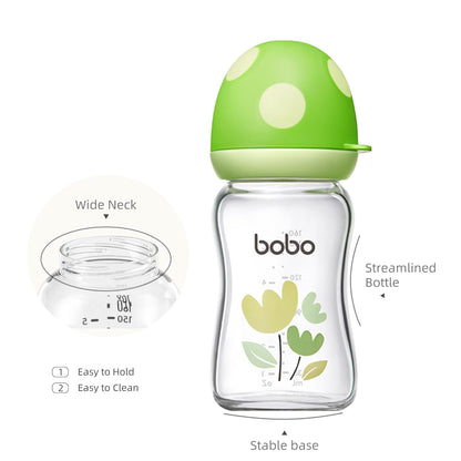 YOHKOH Natural Glass Baby Bottle with Level 1 Slow Flow Nipple, Newborn Anti-Colic Baby Bottles, Wide Neck Mushroom Baby Glass Bottle (Multicolour-A, 3.4oz (Pack of 4))
