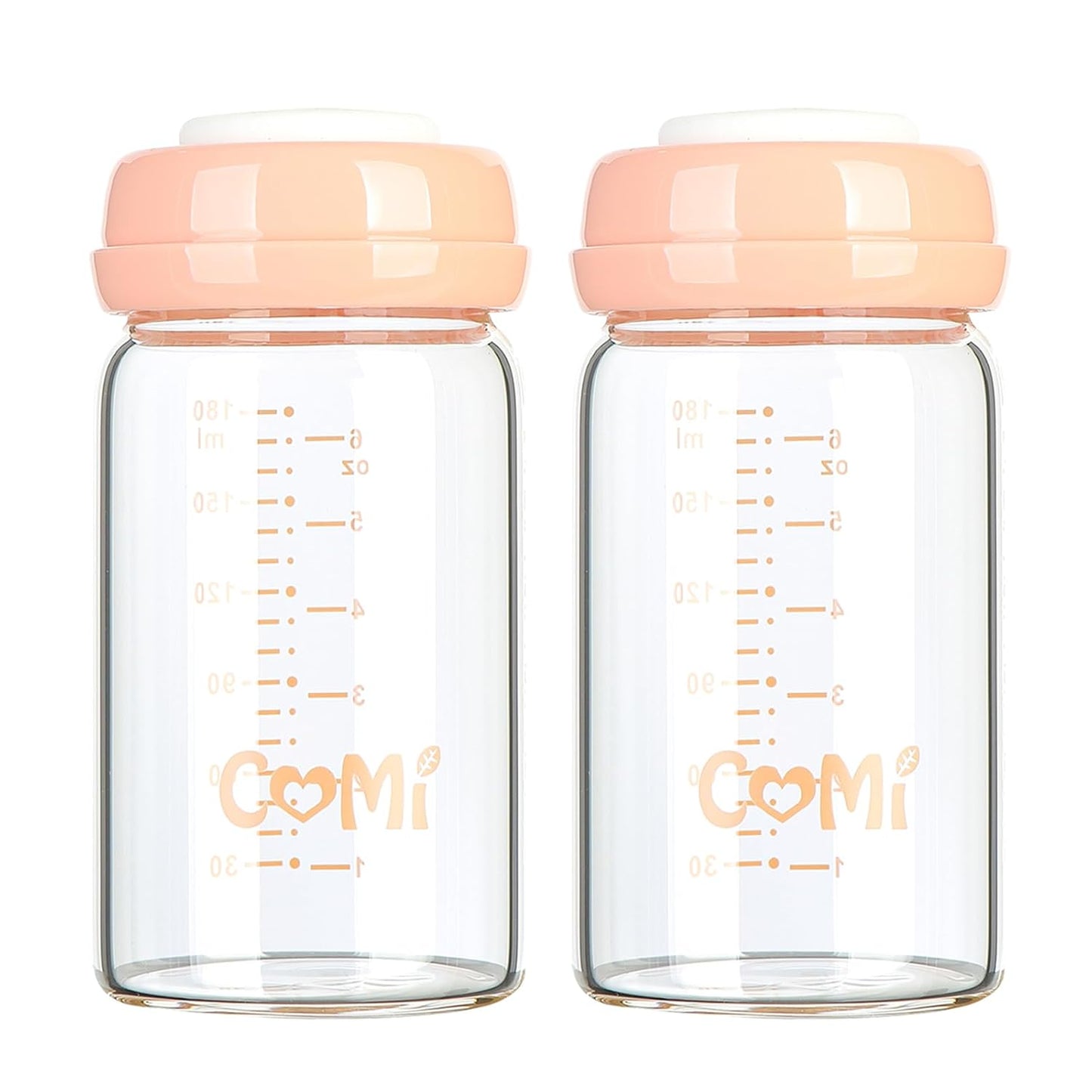 COMI Wide Neck Glass Breastmilk Collection n Storage Bottle, 4 Packs,10oz with Screw Ring Sealing Disk,Re-markable Sealing Disc,BPA Free,Fits Breast Pumps&Nipples(4 Green Lids)