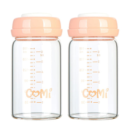 COMI Wide Neck Glass Breastmilk Collection n Storage Bottle, 4 Packs,10oz with Screw Ring Sealing Disk,Re-markable Sealing Disc,BPA Free,Fits Breast Pumps&Nipples(4 Green Lids)