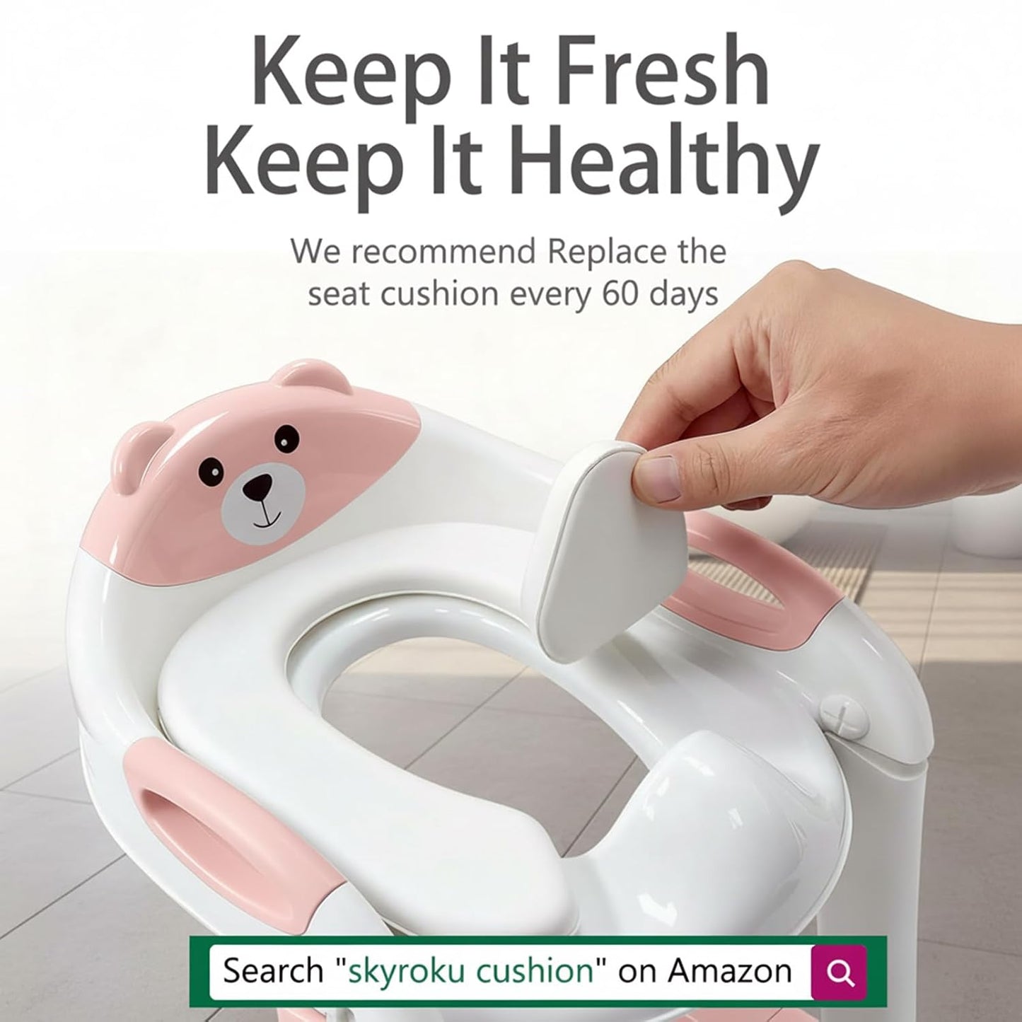Potty Training Seat, SKYROKU Upgrade Toddler Toilet Seat for Kids Boys Girls, 2 in 1 Potty Training Toilet, Splash Guard Anti-Slip Pad Step Stool,New Sector-Shape Stabilized Base (8899+Grey)