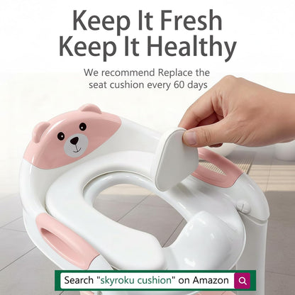 Potty Training Seat, SKYROKU Upgrade Toddler Toilet Seat for Kids Boys Girls, 2 in 1 Potty Training Toilet, Splash Guard Anti-Slip Pad Step Stool,New Sector-Shape Stabilized Base (8899+Grey)