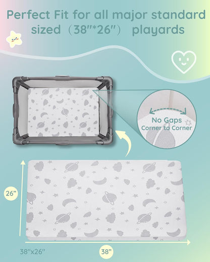 Lilian&Gema Pack and Play Mattress 38"x26"x1.5", Portable Mattress for Playpen, Pack N Play Mattress Topper, Soft Breathable and Waterproof Washable Cover for Baby Toddler