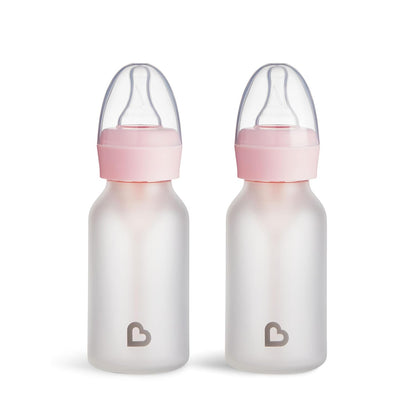 Munchkin Bond Silicone Coated Glass Baby Bottles - Anti-Colic Feeding System with Natural Feel Nipples, 4 Ounce, 2 Pack, White