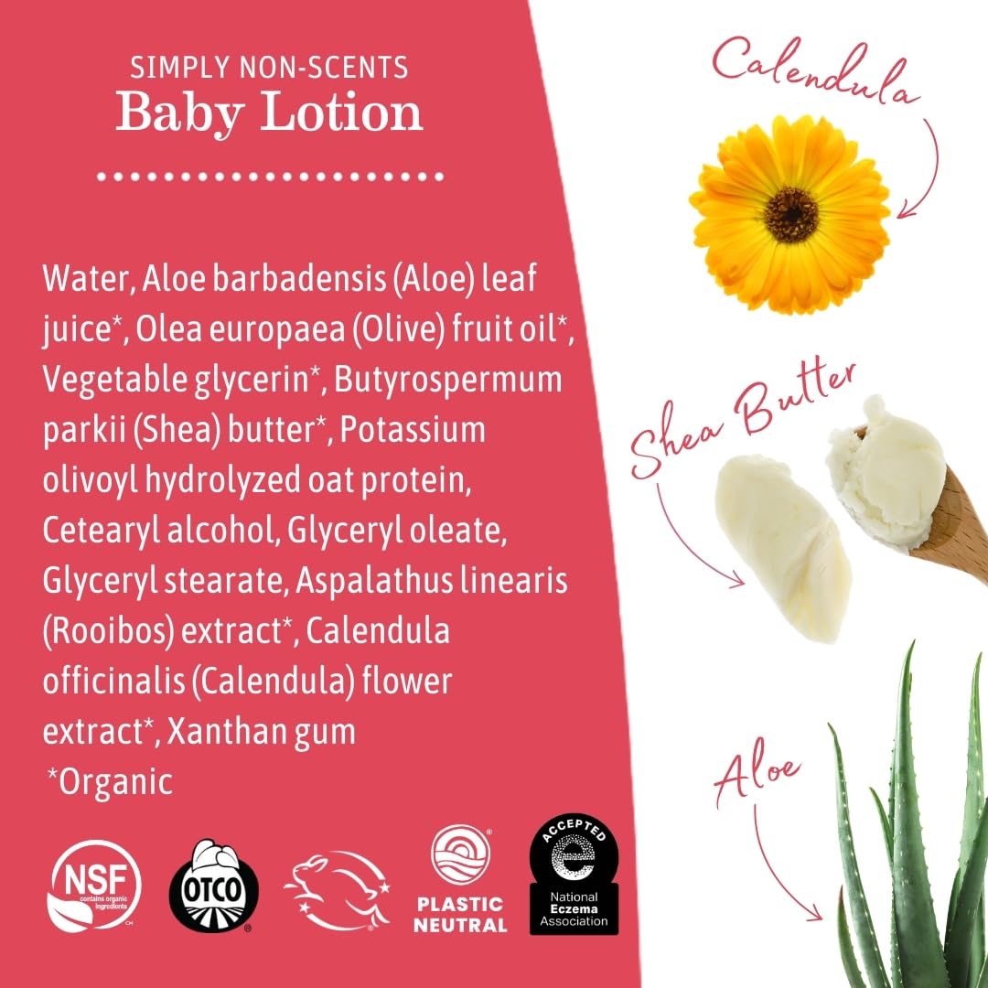 Earth Mama Simply Non-Scents Baby Lotion for Dry Skin - Calendula Cream for Newborn Skin Care - 8 oz - Fragrance Free - Infant Essentials