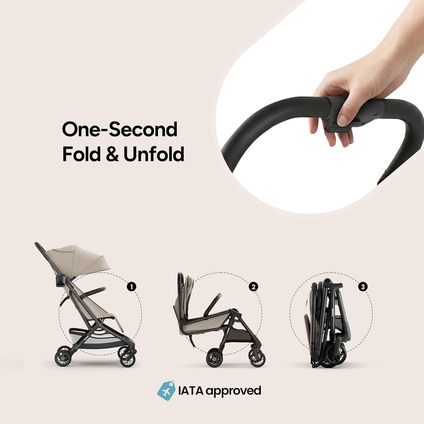 Neo Lightweight Travel Stroller with Snack Tray, Airplane-Friendly Compact Baby Stroller, One-Hand Fold Portable Stroller for Toddler 0-55lbs, Adjustable Recline Seat, UPF 50+ Canopy,Rain Cover