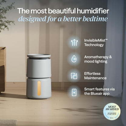 BLUEAIR Room Humidifier - DreamWell - 48Hr Top-Fill Mist-Free InvisibleMist Technology Aroma Stone for Essential Oils and Soothing Mood Lighting - Quiet Operation for Bedroom and Home Use, Beige