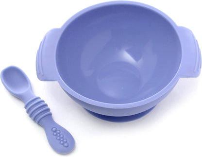 PrimaStella Unbreakable Silicone Non-Slip Bowl and Chew Spoon Set for Babies and Toddlers (Rainbow Swirl)