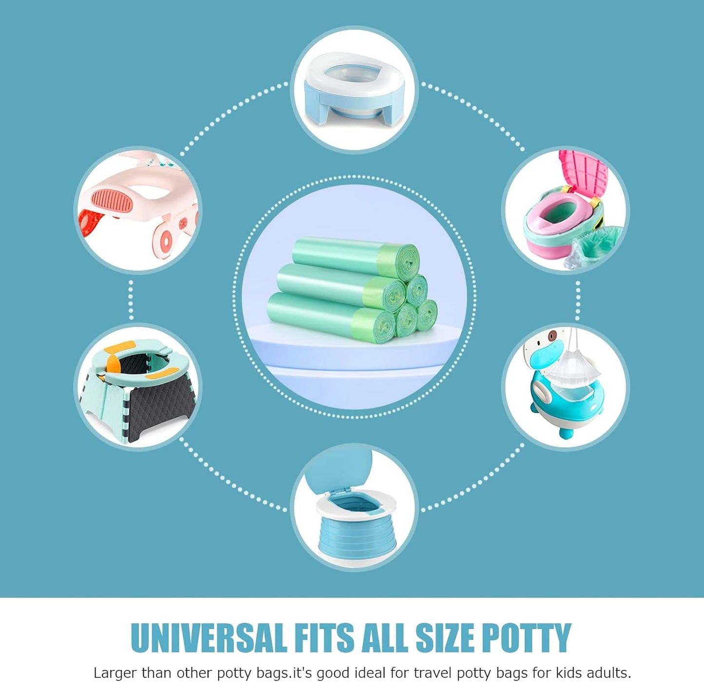 VISATOR Portable Travel Potty Chair Liners Bags Universal with Drawstring, 90 PCS (18 * 20INCH) (Green)