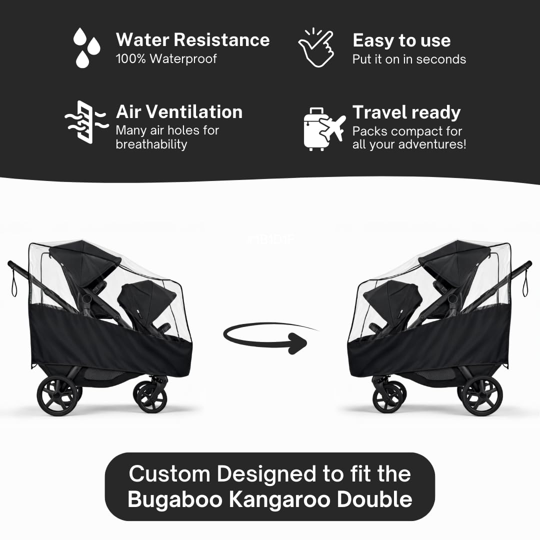 Rain Cover for the Bugaboo Kangaroo Double by SASHA'S (Stroller Not Included) - Weather Shield, Wind Cover