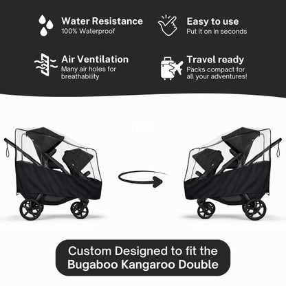 Rain Cover for the Bugaboo Kangaroo Double by SASHA'S (Stroller Not Included) - Weather Shield, Wind Cover