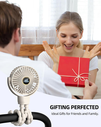 Portable Stroller Mini Fan, Small Rechargeable Personal Fan, Baby Travel Essentials for Wagon, Car Seat, Treadmill, Battery Powered Biking Gear Accessories, 360° Rotation, 3-Speed, Display, Black