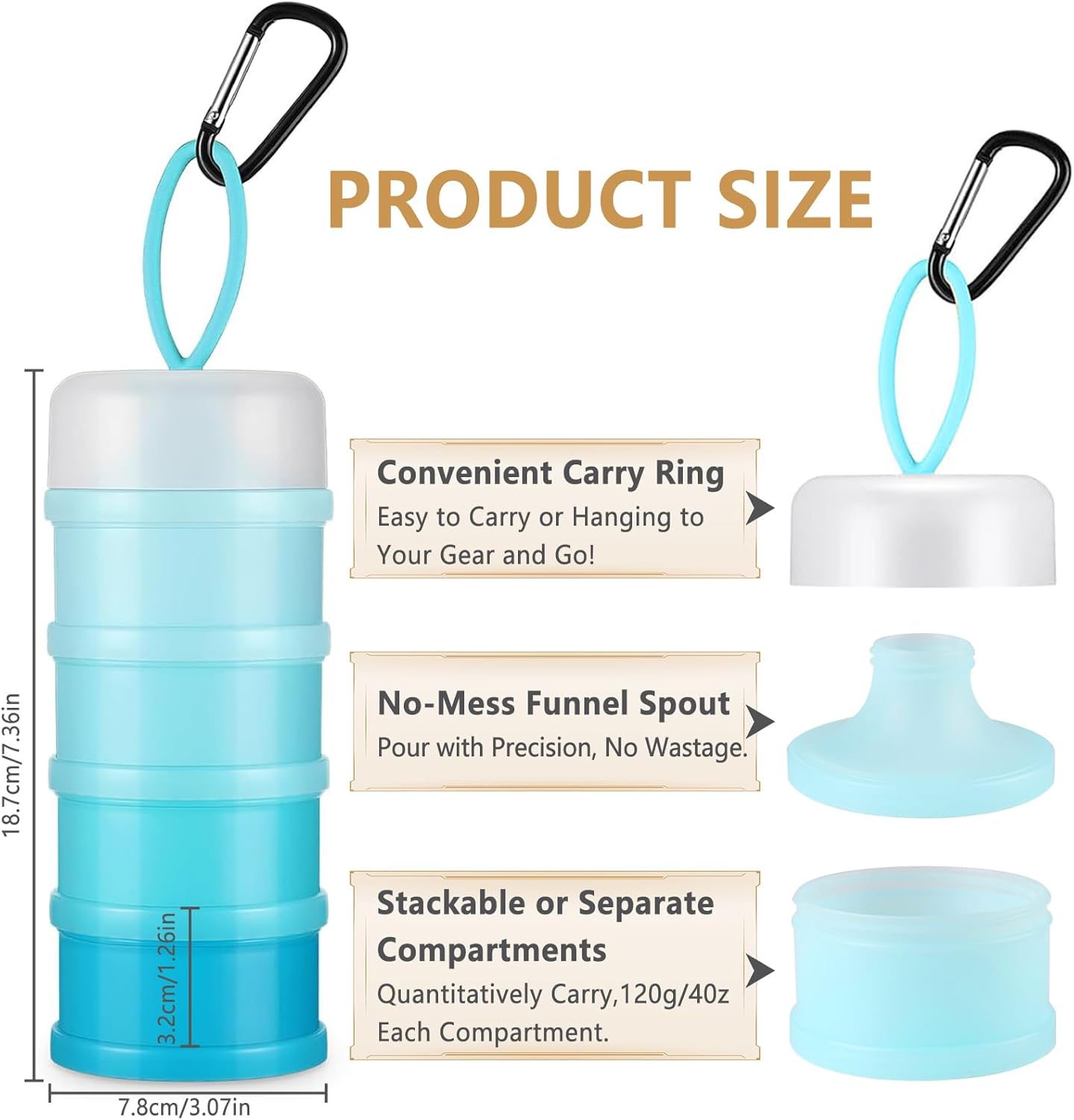 Protein Powder Container with Funnels Stand, 4 Stackable Protein Powder Dispenser for Travel, Fitness and Workout, 2 Pcs