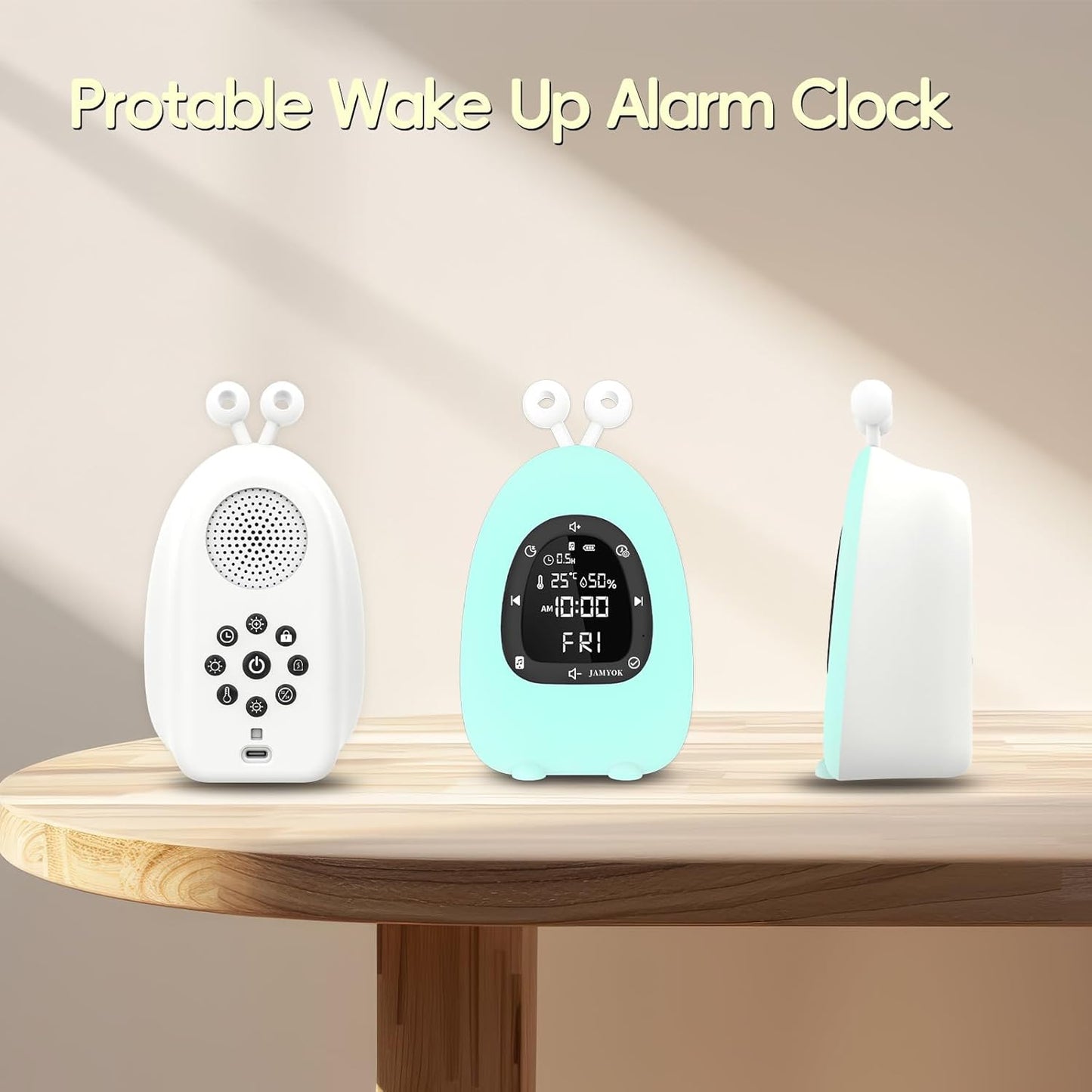 Sunrise Alarm Clock Wake Up Light, White Noise Sound Machine with 20 Soothing Sounds, 10 Night Lights, Wireless Speaker/Temp & Humidity/Rechargeable, Dimmable Clock Gift for Baby Kids Adults