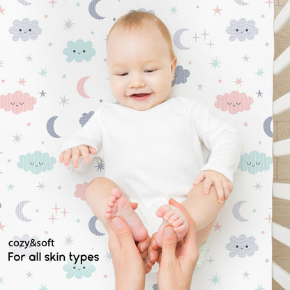 Yoofoss Pack and Play Sheets Fitted, Mini Crib Sheets 2-Pack for Pack N Play Mattress, Stretchy Playard Sheet, Soft and Breathable Green+Giraff