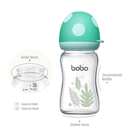 YOHKOH Natural Glass Baby Bottle with Level 1 Slow Flow Nipple, Newborn Anti-Colic Baby Bottles, Wide Neck Mushroom Baby Glass Bottle (Multicolour-A, 3.4oz (Pack of 4))