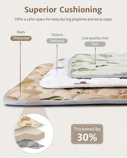 Blissful Diary Baby Play Mat, 47x47 Infant Play Mat for Playpen, Thicken Foam Cushioned Baby Mat for Floor, Non-Slip Kids Play Mat, Washable Baby Playmat for Babies,Toddlers, Earth Tones Design