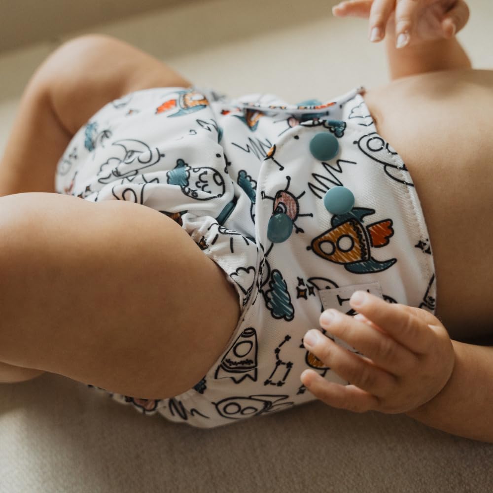 Nora's Nursery Cloth Diapers 7 Pack with 7 Inserts & 1 Wet Bag - Waterproof Cover, Washable, Reusable & One Size Adjustable Pocket Diapers for Newborns and Toddlers - Delilah