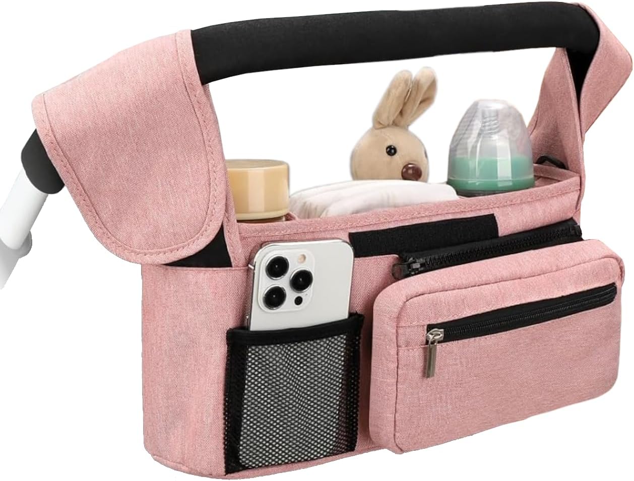 Stroller Organizer with Insulated Cup Holders - Universal Blue Baby Stroller Bag Caddy with Detachable Phone Pocket, Diaper Storage, Adjustable Straps for Uppababy, Doona, Baby Jogger, Britax