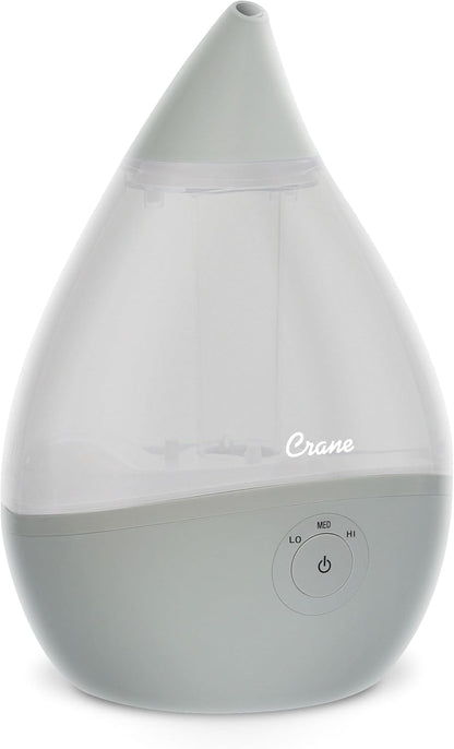Crane Droplet Ultrasonic Small Air Humidifiers for Bedroom and Office, 0.5 Gallon Cool Mist Humidifier for Plants and Home, Humidifier Filters Optional, White