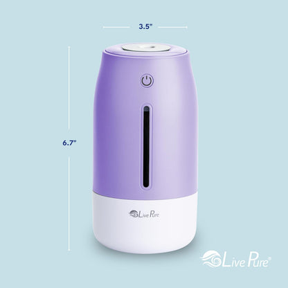 LivePure Cool Mist Humidifiers for Bedroom. Small Humidifier for Babies, Nursery, Plants, Office. Ultrasonic Cool Mist Humidifier w/Quiet Operation, USB-C Rechargeable. Rose Quartz