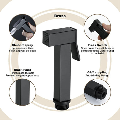 Handheld Bidet Sprayer Square Cloth Diaper Sprayer Brass Bidet Sprayer for Toilet Handheld Bidet Sprayer for Toilet-Adjustable Water Pressure Control(Matte Black)