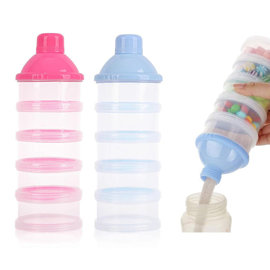 2 PCS 5 Layers Baby Milk Powder Dispenser, Milk Powder Pots, Formula Dispenser Portable Milk Powder Formula Dispenser Container Pot Box Milk Cans Snack Storage Box for Travel (Blue + Pink)
