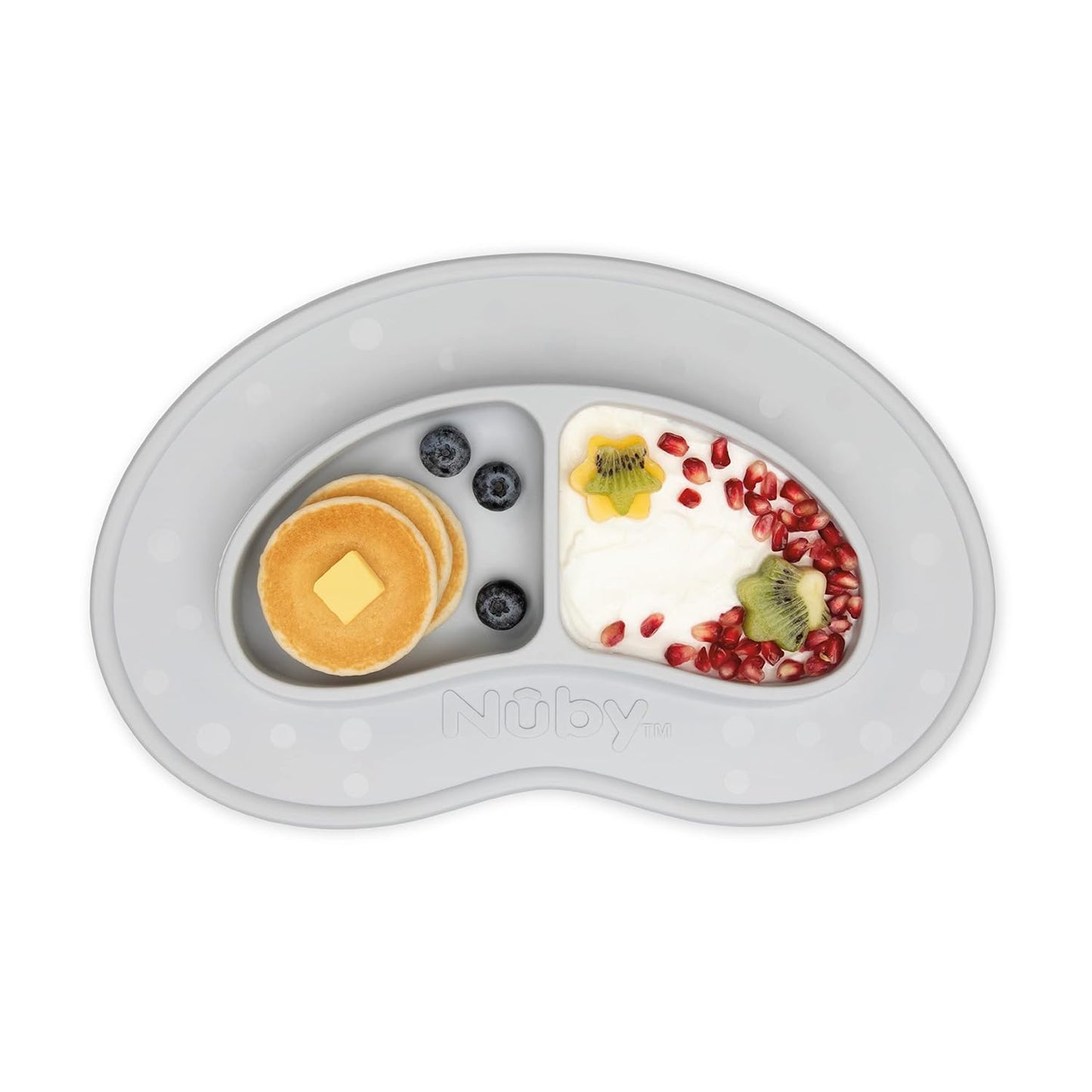 Nuby Sure Grip Miracle Mat 2-Section Plate - Toddler Suction Plate - 6+ Months - Gray
