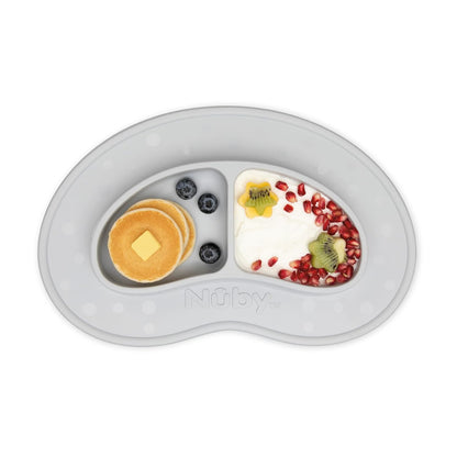 Nuby Sure Grip Miracle Mat 2-Section Plate - Toddler Suction Plate - 6+ Months - Gray
