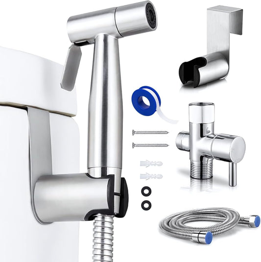 Handheld Bidet Sprayer for Toilet Bathroom Premium Stainless Steel - Adjustable Water Pressure Control Baby Cloth Diaper Sprayer with Superior Complete Bidet Spray Hose Kit