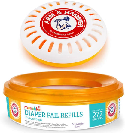 A&H Puck Baking Soda Cartridge And A&H Diaper Pail Refill Ring Holds up to 272 Newborn Diapers, 1 PackOdor Eliminator Cartridges Lavender Scent, Baking Soda Puck, Diaper Pail Deodorizer