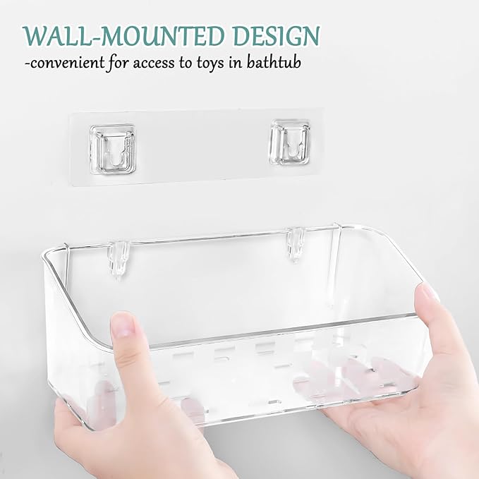 Bath Toy Storage Holder For Bathtub, Wall Mounted Shower Bath Tub Baby Toy Organizer, Hanging Clear Plastic Shower Caddy for Bathroom，2 PACK