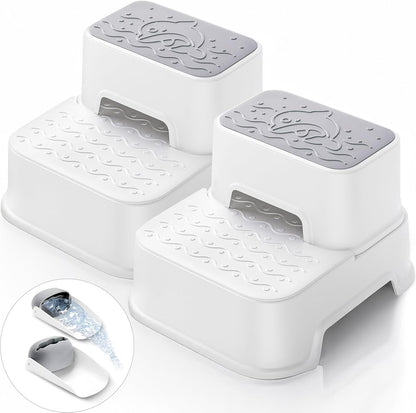 2-Step Toddler Step Stool, Non Slip Kids Step Stool for Bathroom Sink & Toilet Potty Training, Sturdy Stable Base, 10”Height Supports 220 lbs (2Packs White)