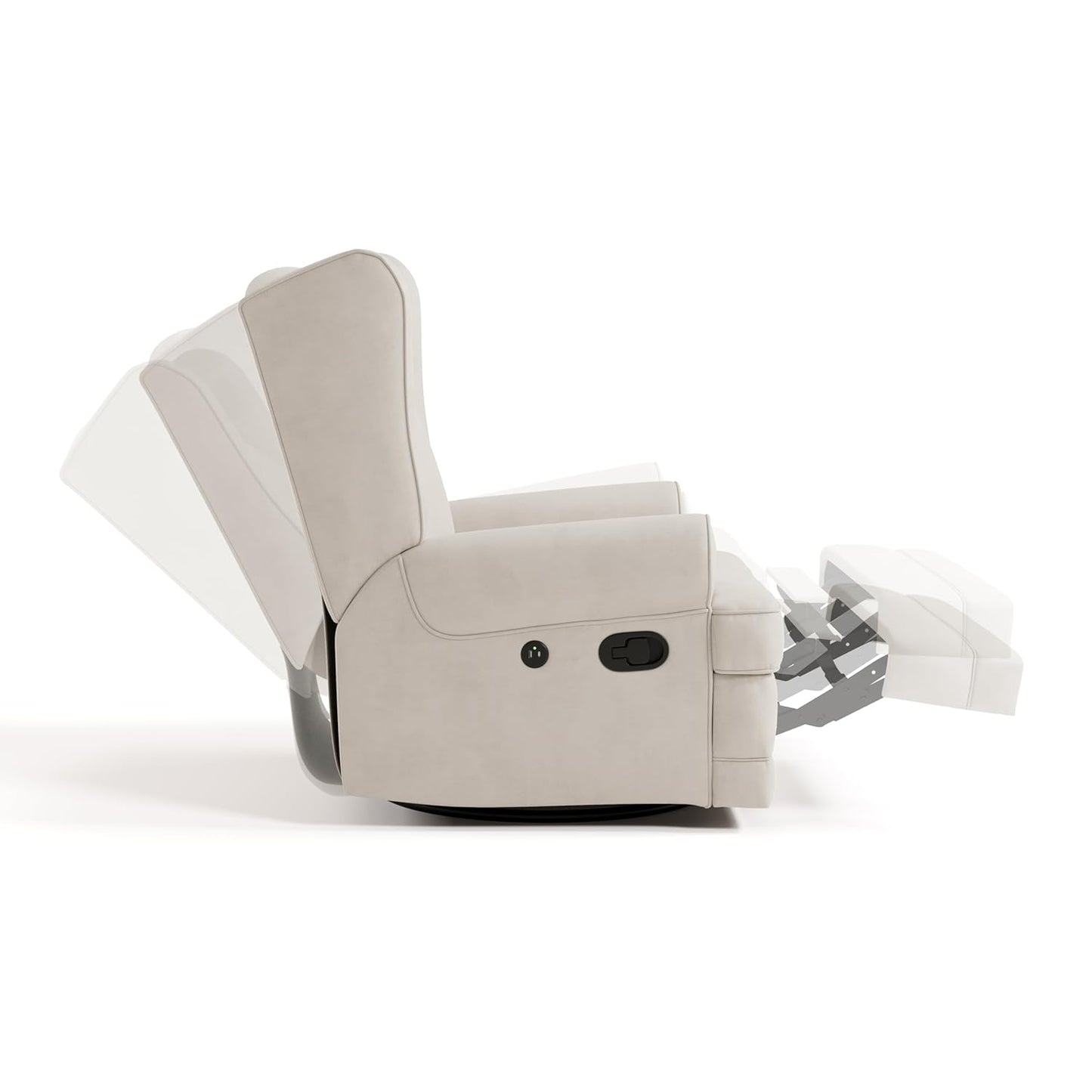 Storkcraft Serenity Glider Recliner Nursery Rocking Chair with USB Charging Port (Ivory) – Premium Upholstered Nursery Glider Recliner with Manual Recline Function, Dual USB Charging