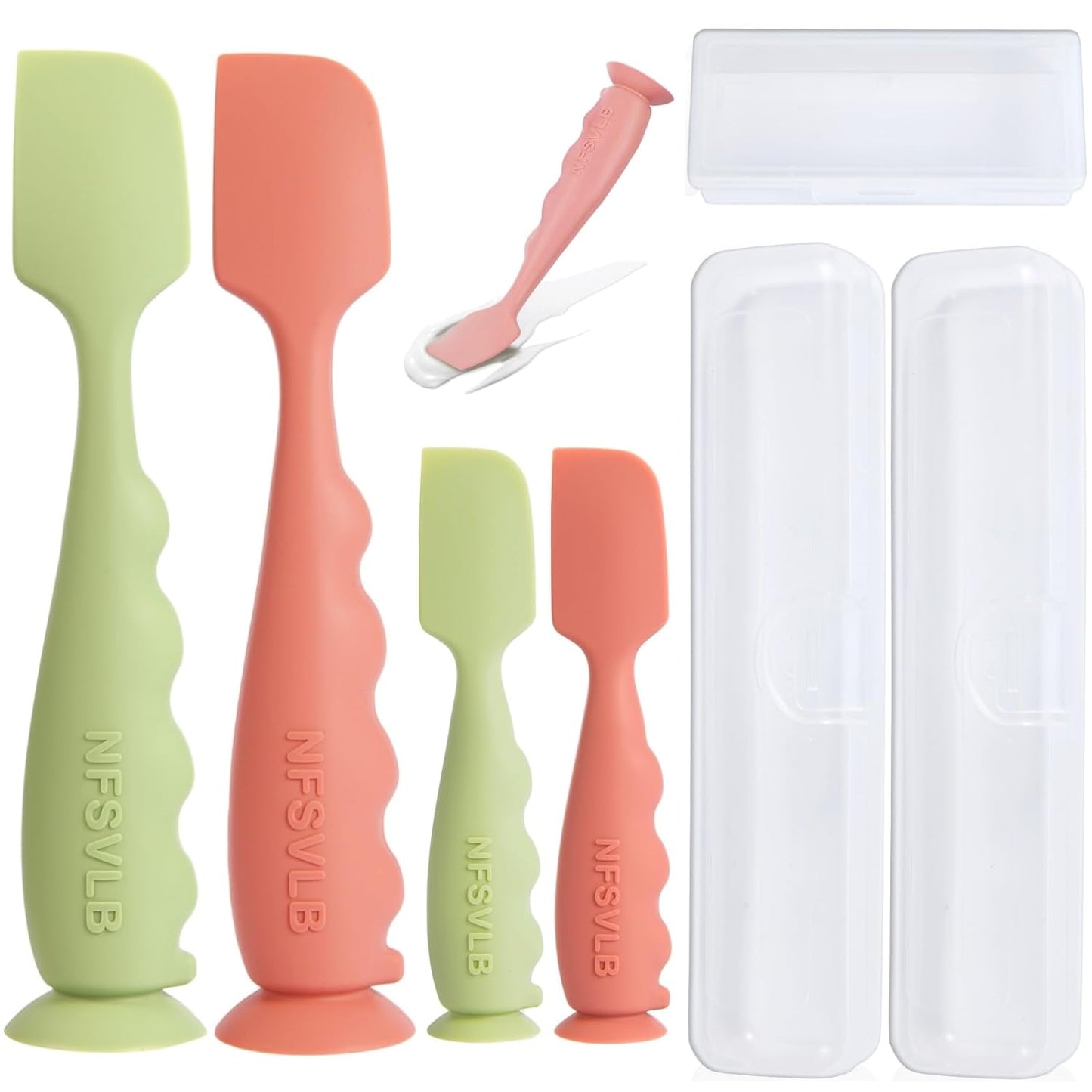 Diaper Cream Spatula with Case,2 Large 2 Mini Butt Paste Spatula with 3 Travel Case,Soft Baby Butt spatula Diaper Cream Applicator diaper Rash spatula Bum spatulas Brush (Red-Green)