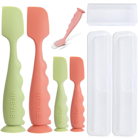 Diaper Cream Spatula with Case,2 Large 2 Mini Butt Paste Spatula with 3 Travel Case,Soft Baby Butt spatula Diaper Cream Applicator diaper Rash spatula Bum spatulas Brush (Red-Green)
