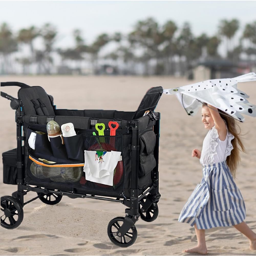 Wagon Organizer - Wagon Storage Attachment，Wagon Accessories Organizer Compatible, Large Capacity Mesh Cargo Storage Bag with Sorting Pockets Compatible with Wagon, Black