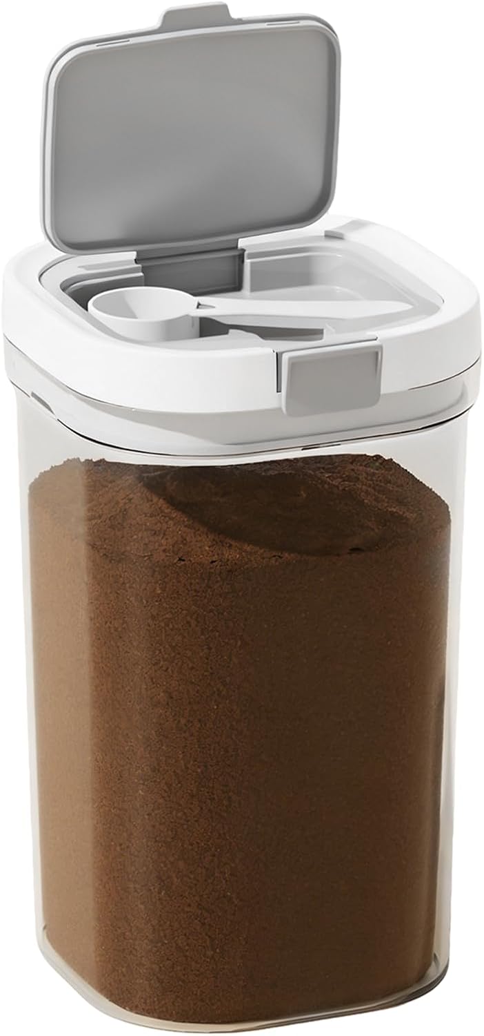 Airtight Coffee Canister-27oz Sugar and Dry Food Container BPA Free with Spoon and Layered Storage for Grounds Coffee, Beans, Tea, Sugar, Flour, Cereal,Formula