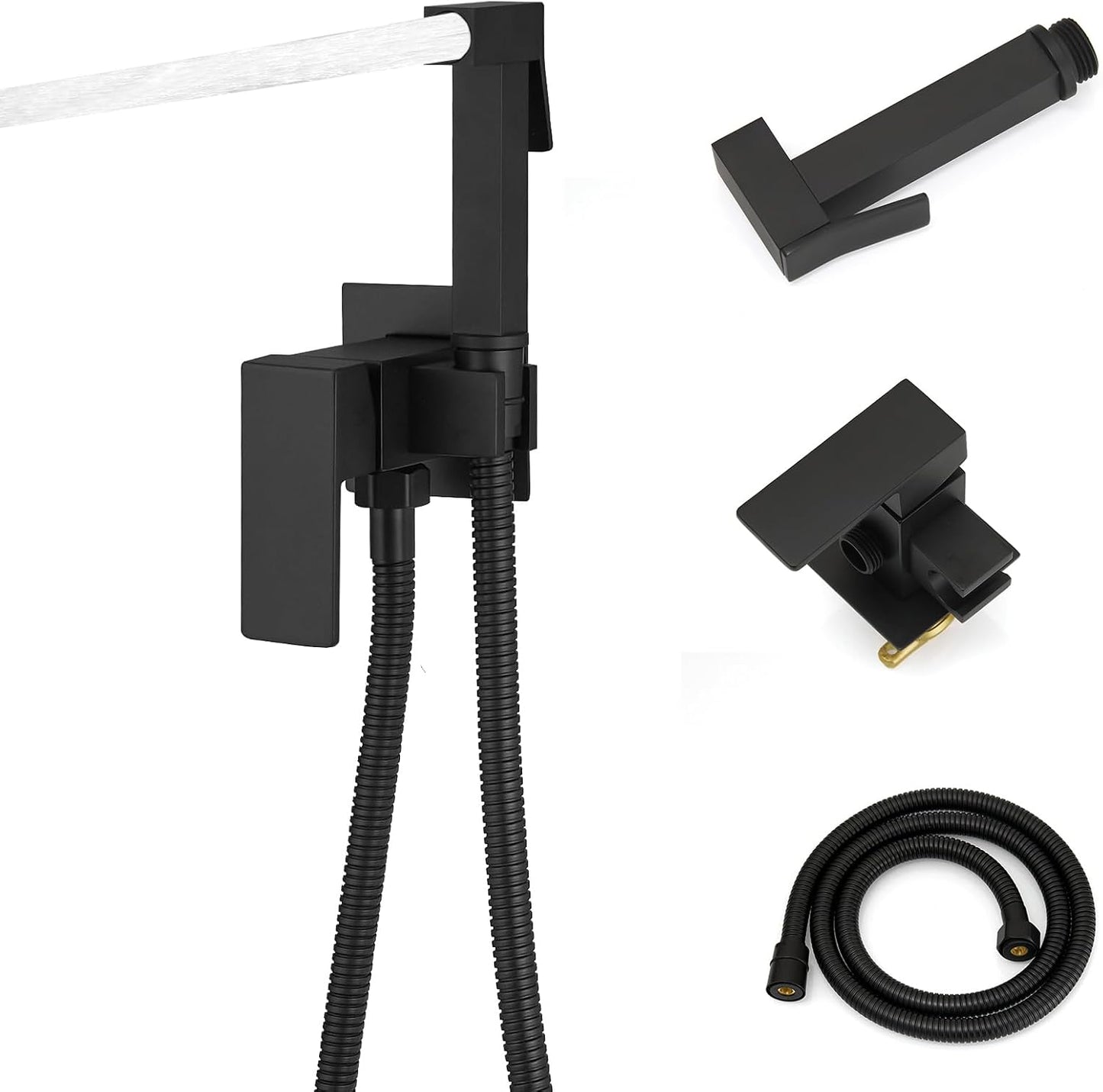 Homevacious Handheld Bidet Sprayer Faucet for Toilet with Hot and Cold Rough-in Valve Adjustable Water Pressure Round Brass Bidet Attachment Set for Feminine Pets and Baby Diaper Washing Matte Black