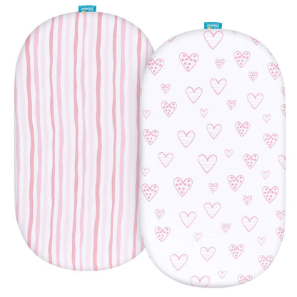 Bassinet Sheets Fit for Simmons Kids By The Bed City Sleeper Bassinet(Twins), Moses Basket and Hospital Bassinet, 100% Cotton, 2 Pack, Gray and White Print - Colors B